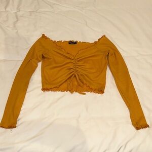 Nasty Gal Mustard Ruched Crop Top